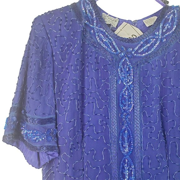 Vintage 1990's Stenay 100% Silk Fully Beaded Dress Sz 6 - Picture 4 of 7